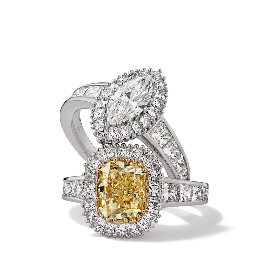 Ringe in 750 Weißgold mit Fancy Yellow und weißen Diamanten. Erhältlich in verschiedenen Größen.