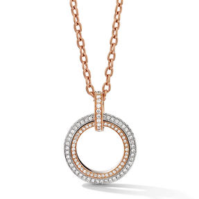 Pendant in 18k rose gold and whtie gold set with colourless diamonds.